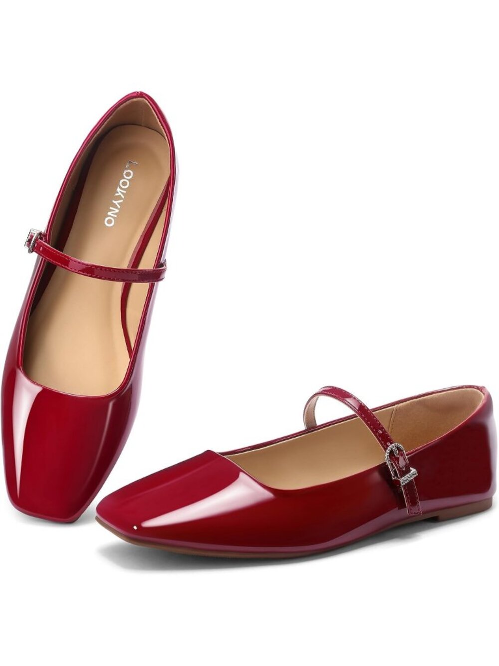 Women's Patent Red Closed Toe Chic Footwear Latex Insole Mary Jane Flat Shoes